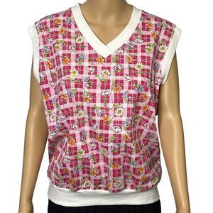 Vintage Originals Women's Large Pink Floral Blouse‎ Shirt Elastic Banded Waist